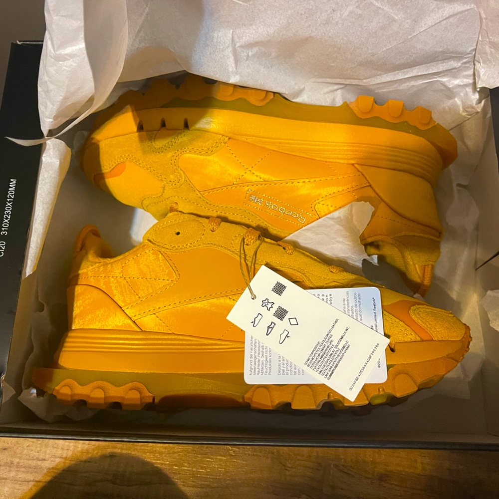 CardiB mustard suede Rebok’s